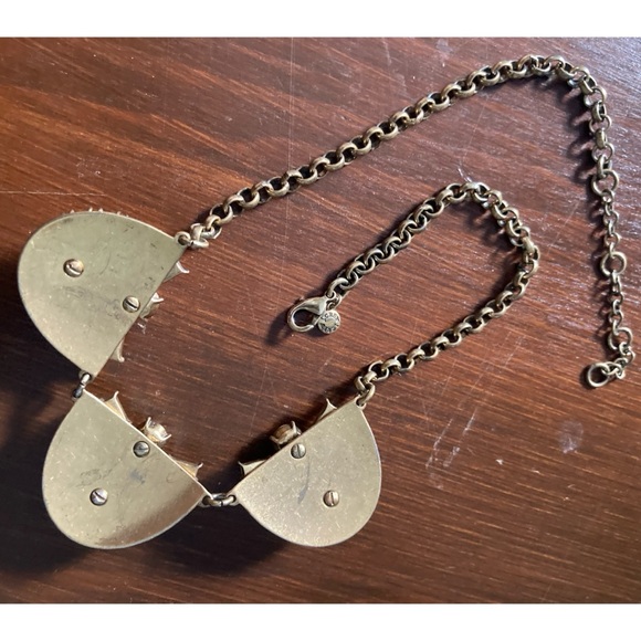 RELISTED J. Crew Art Deco Style Rhinestone Statement Necklace Antique Goldtone - Picture 7 of 12